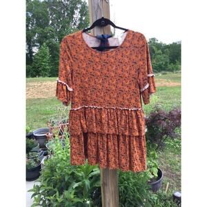 Matilda Jane womens flutter sleeve blouse S small ribbon tie back orange floral
